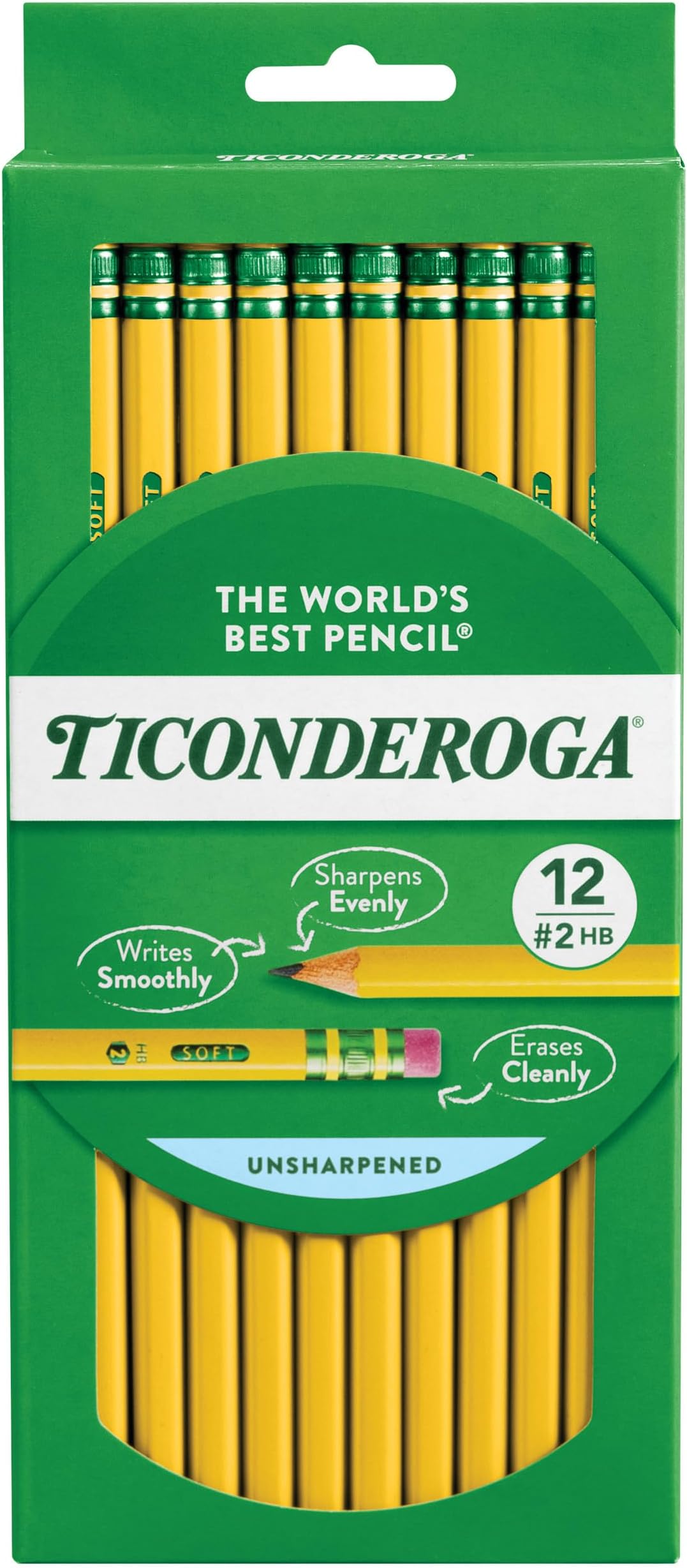 Ticonderoga No. 2 HB wooden pencils, 12-pack