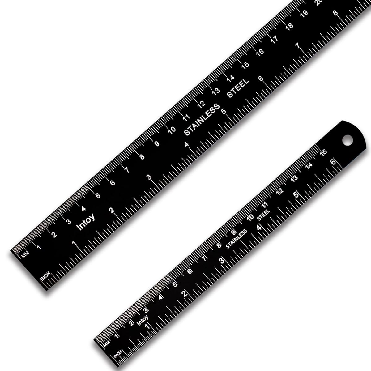 Stainless steel ruler set with 6-inch and 12-inch metric and imperial rulers