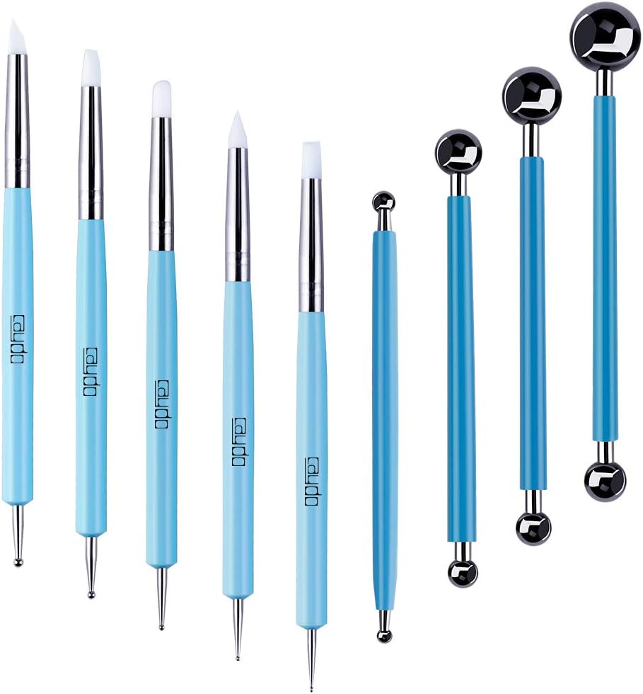 Caydo clay shaping set with four double-ended metal ball styluses and five silicone tools