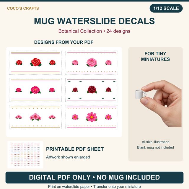Botanical Collection Mug Waterslide Decals, 24 Designs