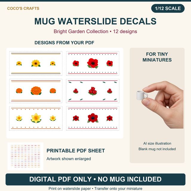 Bright Garden Collection Mug Waterslide Decals, 12 Designs