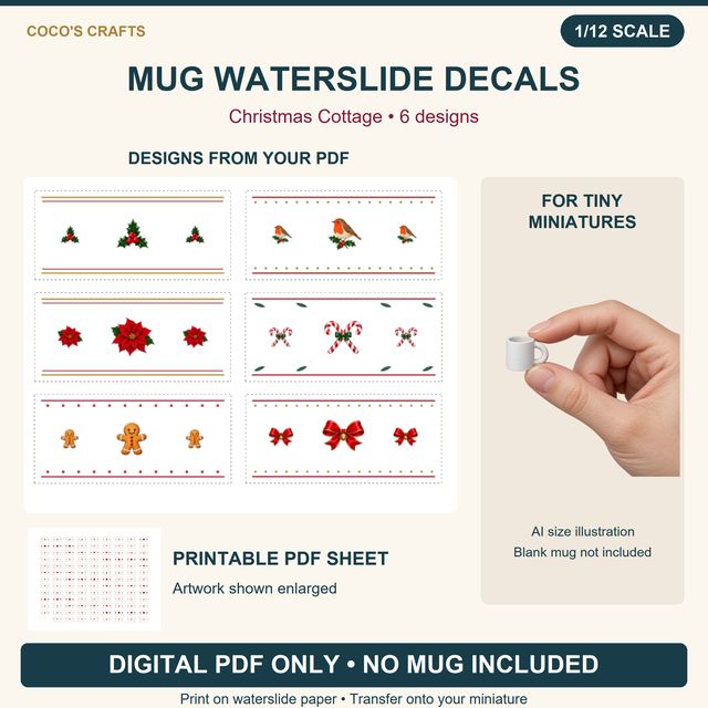 Christmas Cottage Mug Waterslide Decals, 6 Designs