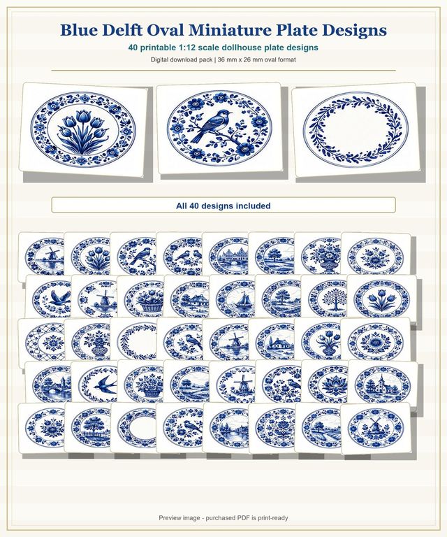 Blue Delft Plate Designs · 40 Oval