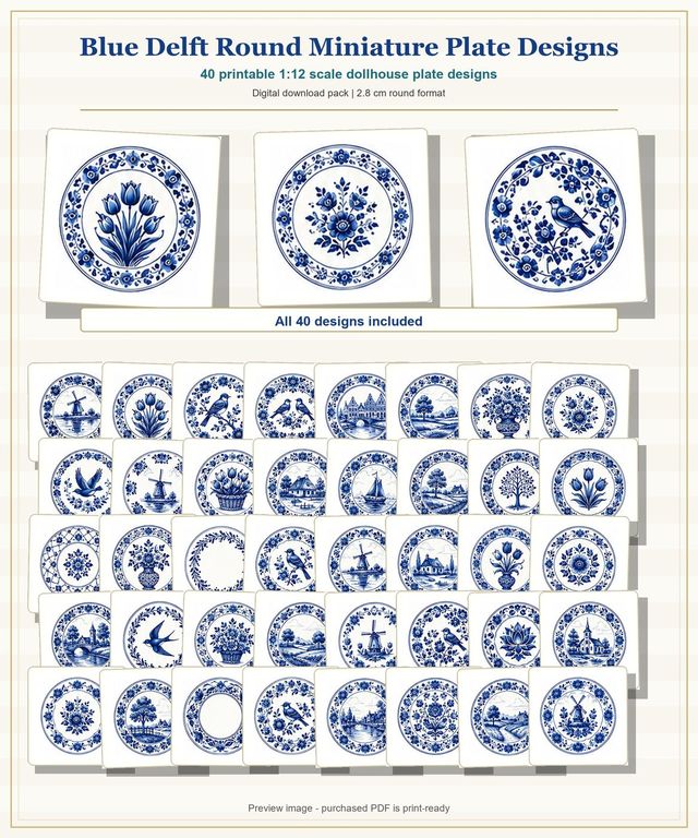 Blue Delft Plate Designs · 40 Round