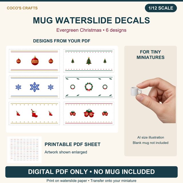 Evergreen Christmas Mug Waterslide Decals, 6 Designs