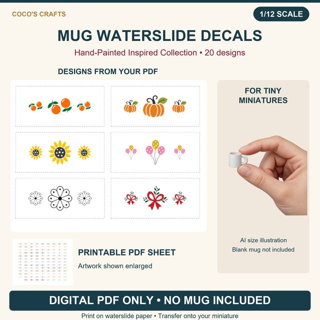Inspired by Coco's Artwork Collection Mug Waterslide Decals, 20 Designs