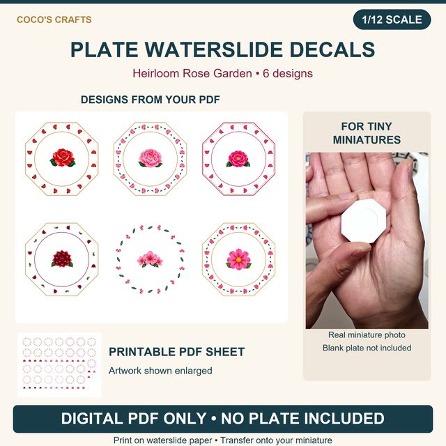 Heirloom Rose Garden Plate Waterslide Decals, 6 Designs
