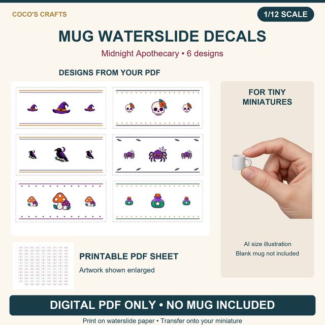 Midnight Apothecary Mug Waterslide Decals, 6 Designs