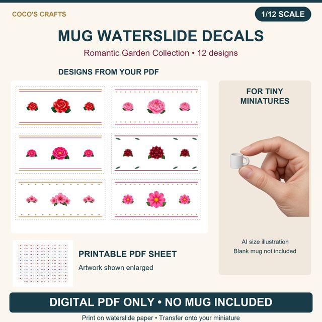 Romantic Garden Collection Mug Waterslide Decals, 12 Designs