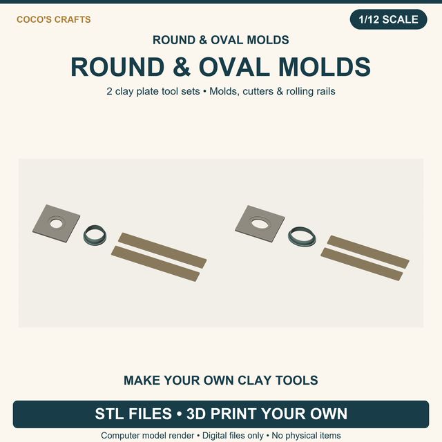 Round and Oval Miniature Clay Plate Tool STL Bundle | Molds, Cutters and Rolling Rails