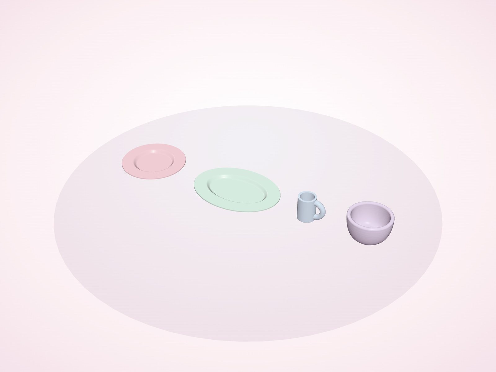 Miniature plates, a mug and a bowl to 3D print